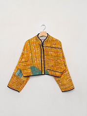 The Kaira Cropped Quilted Patchwork Kantha Jacket