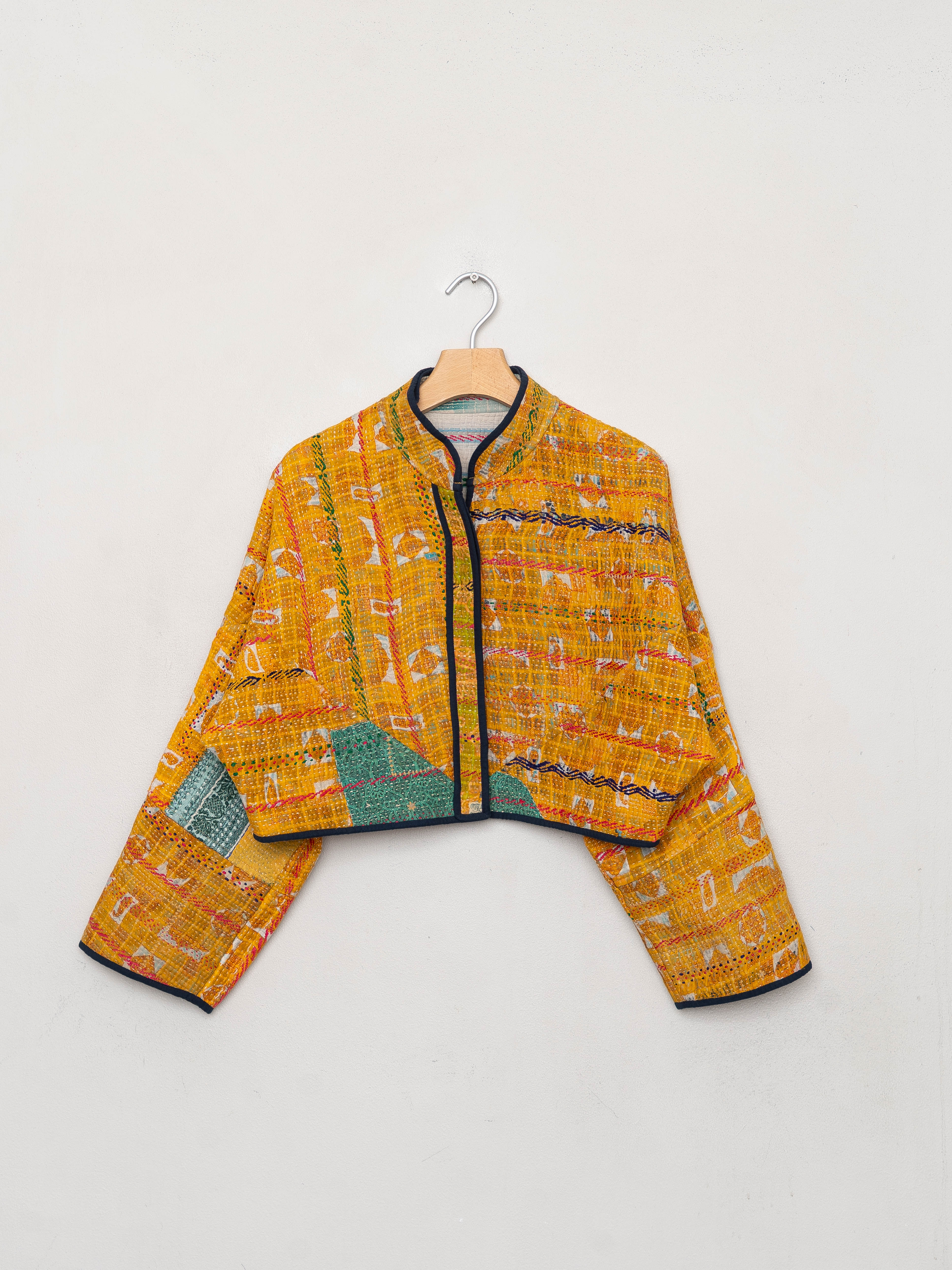 The Kaira Cropped Quilted Patchwork Kantha Jacket