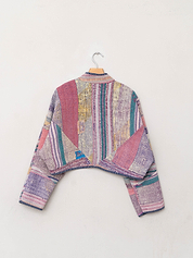 The Kaira Cropped Quilted Patchwork Kantha Jacket