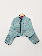 The Kaira Cropped Quilted Patchwork Kantha Jacket