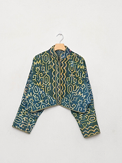 The Kaira Cropped Quilted Indigo Kantha Jacket