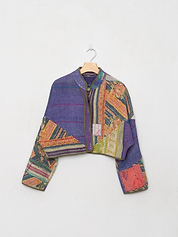 The Kaira Cropped Quilted Patchwork Kantha Jacket