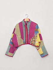 The Kaira Cropped Quilted Patchwork Kantha Jacket