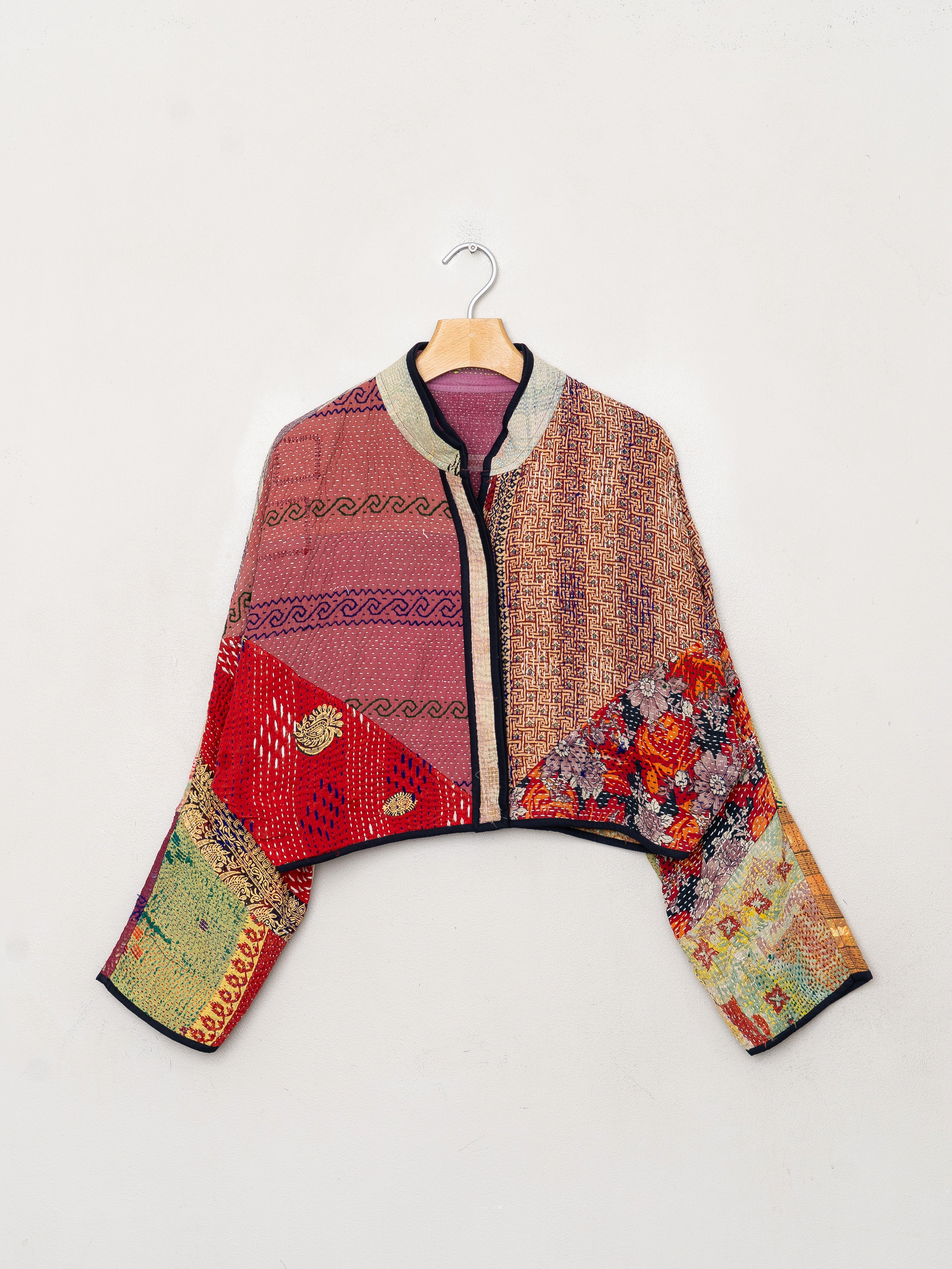 The Kaira Cropped Quilted Patchwork Kantha Jacket