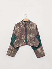 The Kaira Cropped Quilted Indigo Kantha Jacket