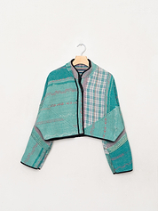 The Kaira Cropped Quilted Patchwork Kantha Jacket