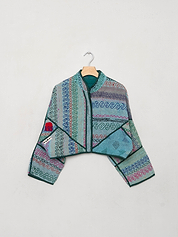 The Kaira Cropped Quilted Patchwork Kantha Jacket