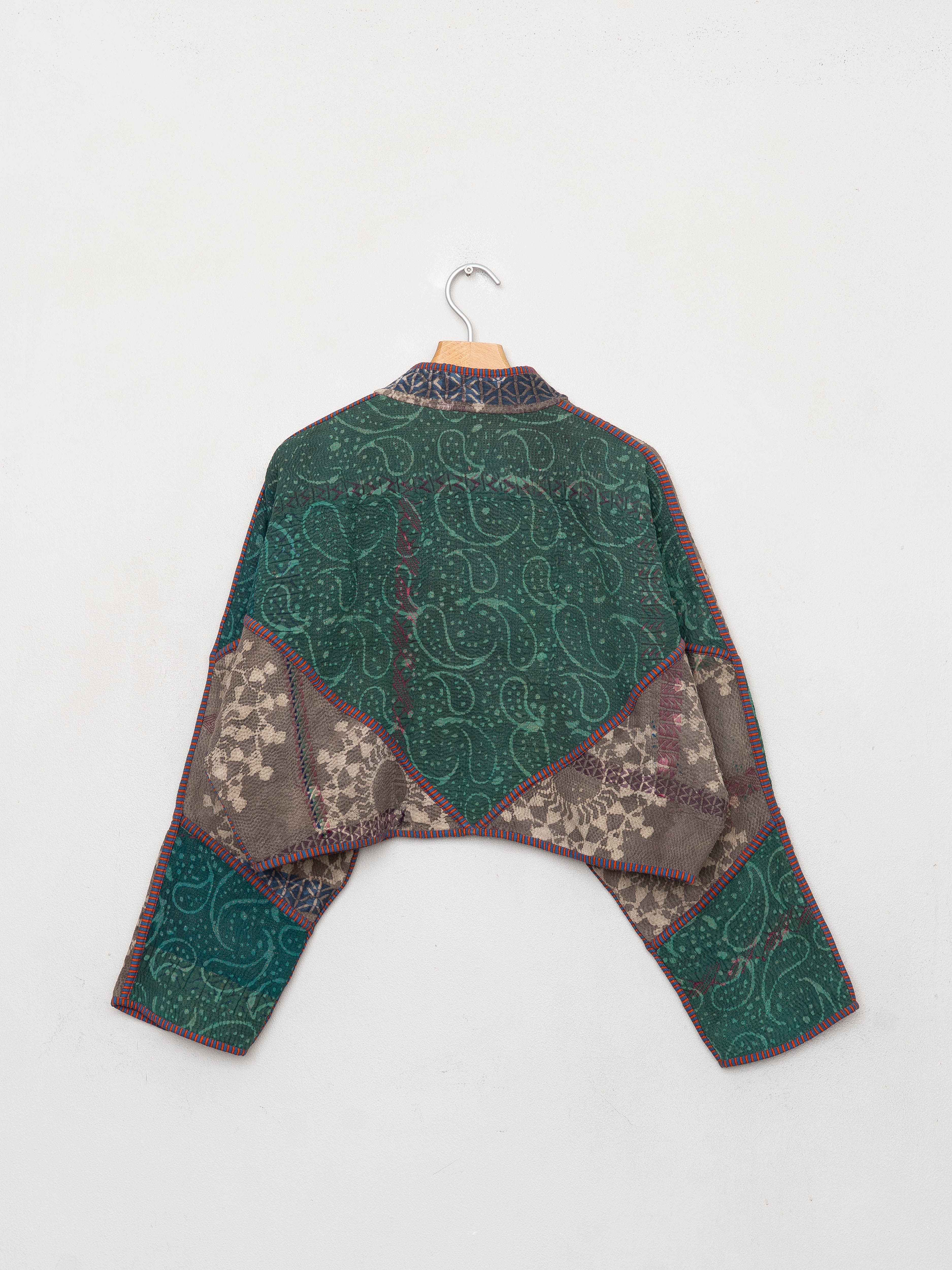 The Kaira Cropped Quilted Indigo Kantha Jacket