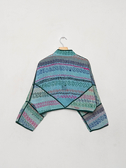 The Kaira Cropped Quilted Patchwork Kantha Jacket