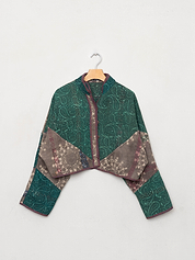 The Kaira Cropped Quilted Indigo Kantha Jacket