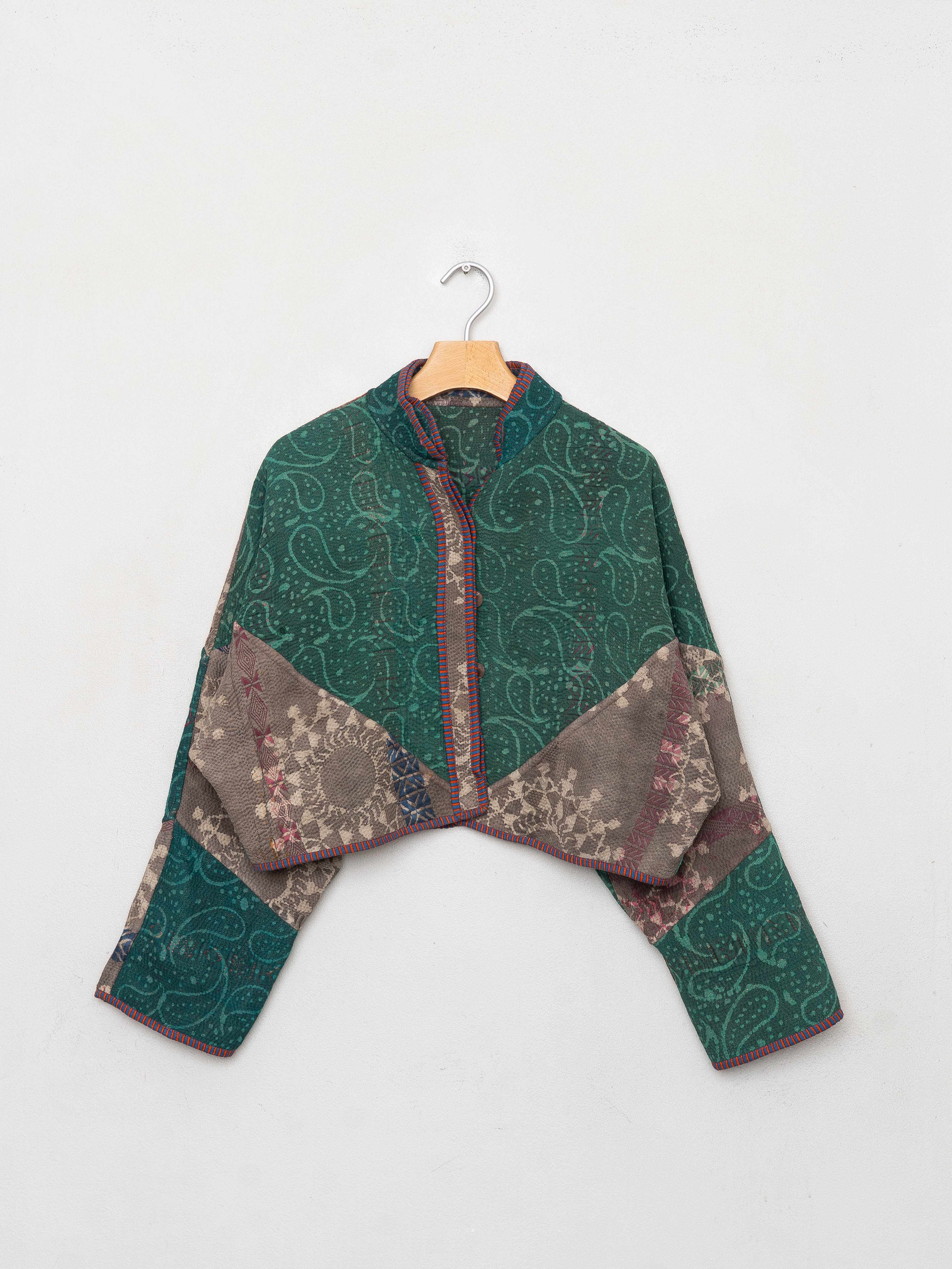 The Kaira Cropped Quilted Indigo Kantha Jacket