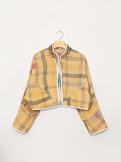 The Kaira Cropped Quilted Patchwork Kantha Jacket