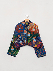 The Kaira Cropped Suzani Quilted Kantha Jacket