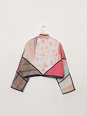 The Kaira Cropped Quilted Patchwork Kantha Jacket