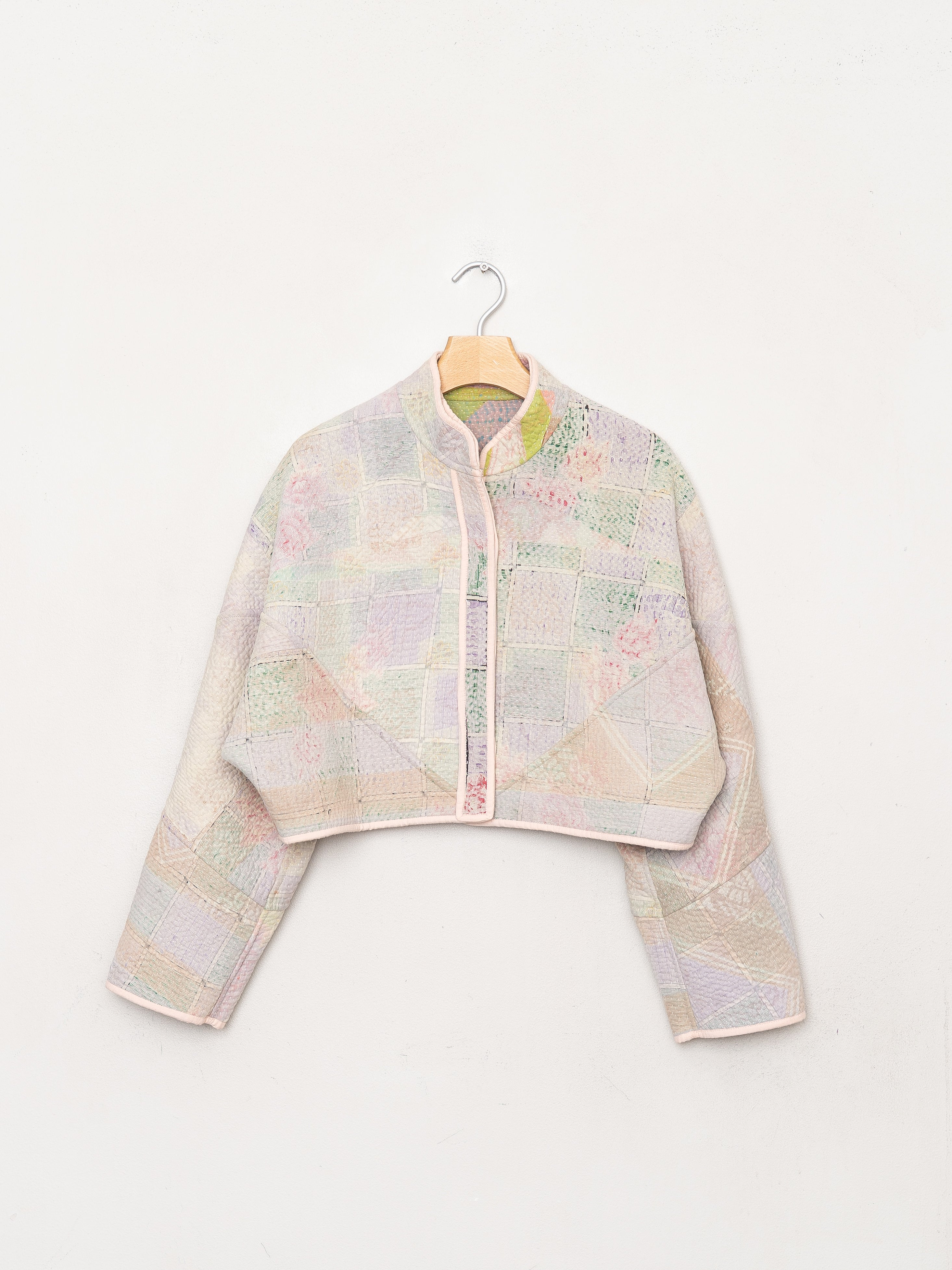 The Kaira Cropped Quilted Patchwork Kantha Jacket