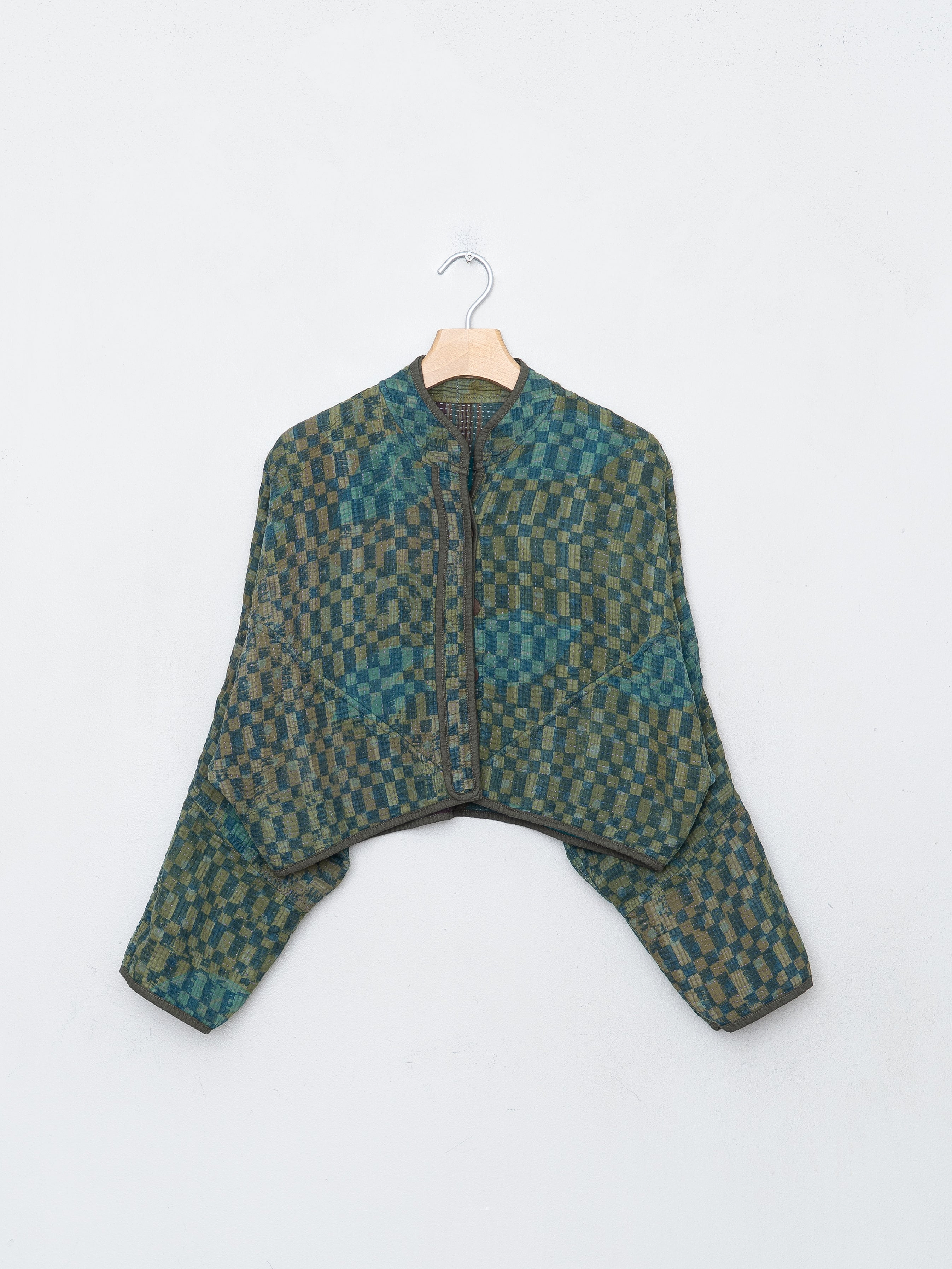 The Kaira Cropped Quilted Indigo Kantha Jacket