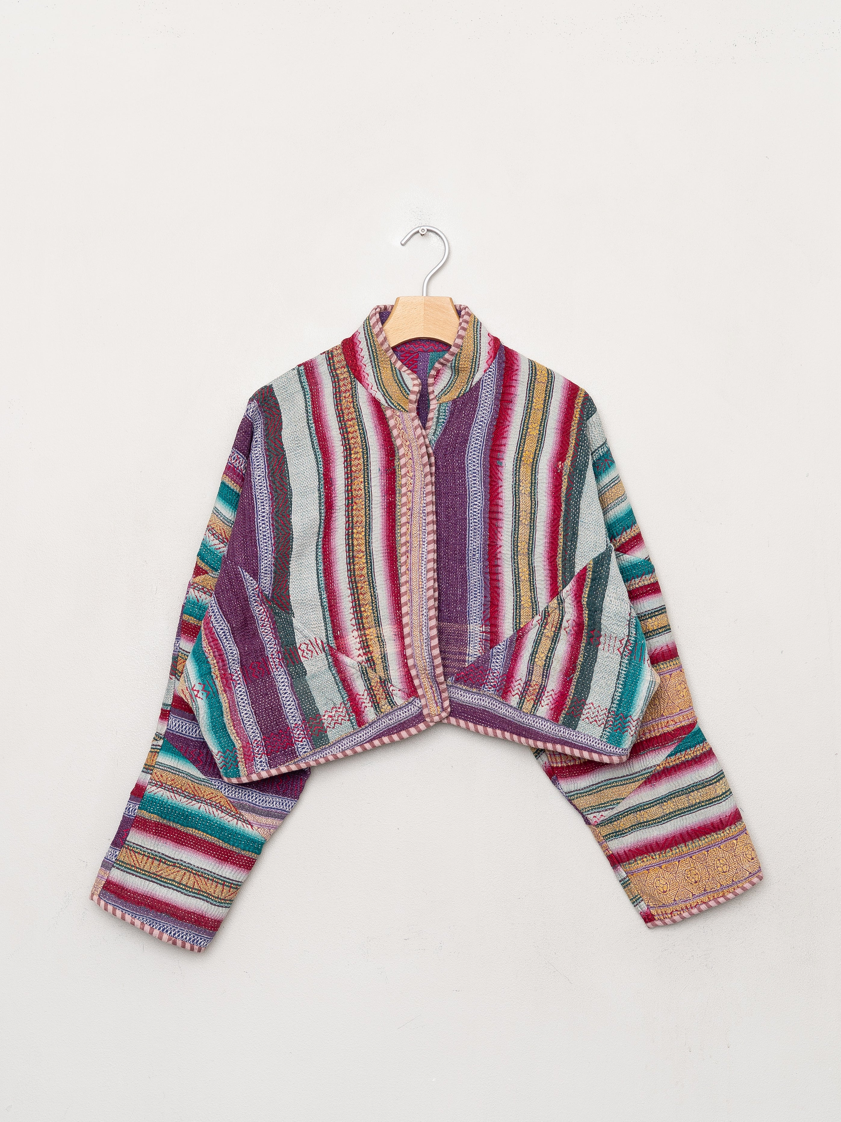 The Kaira Cropped Quilted Patchwork Kantha Jacket