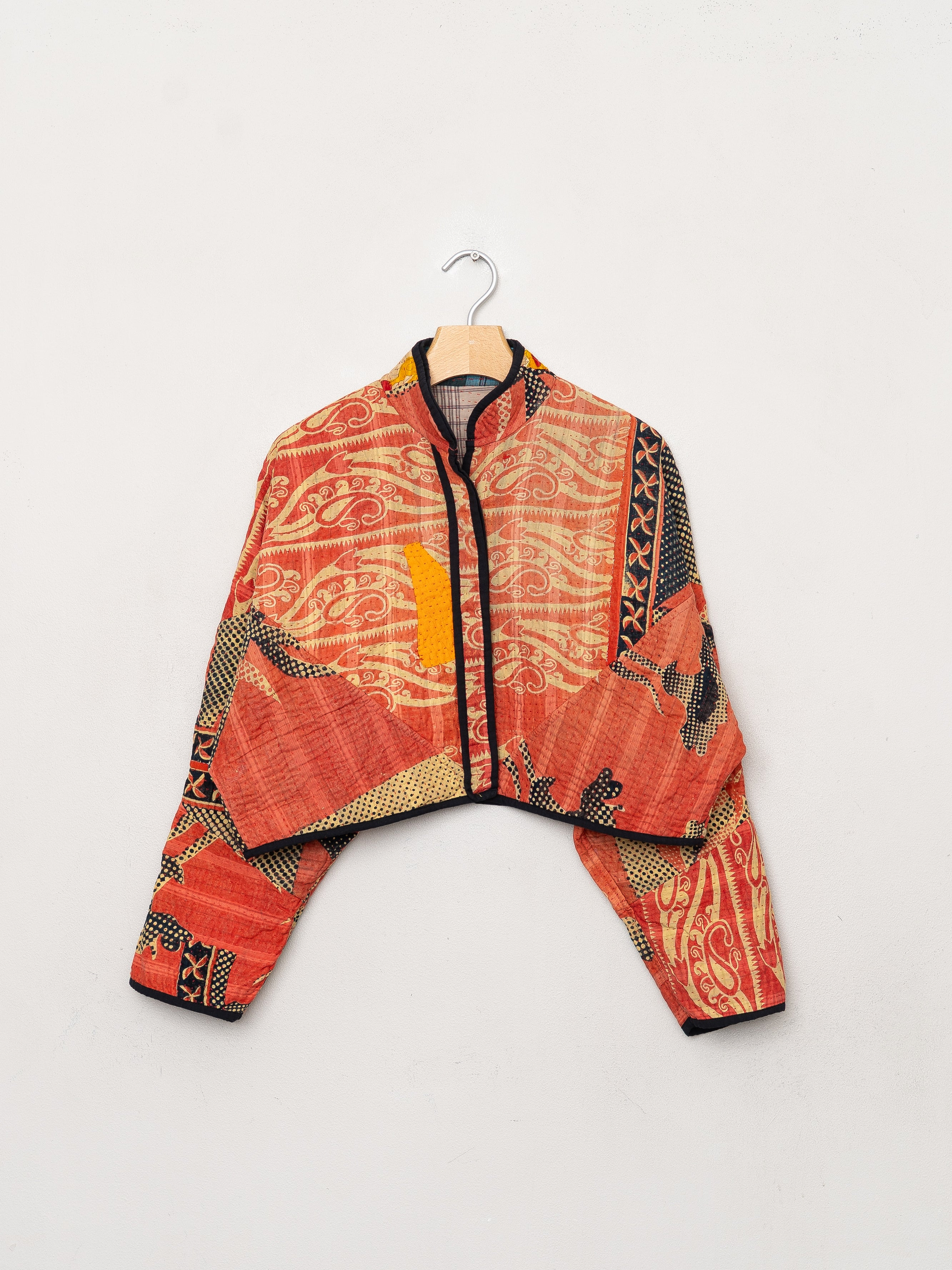 The Kaira Cropped Quilted Patchwork Kantha Jacket