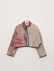 The Kaira Cropped Quilted Patchwork Kantha Jacket