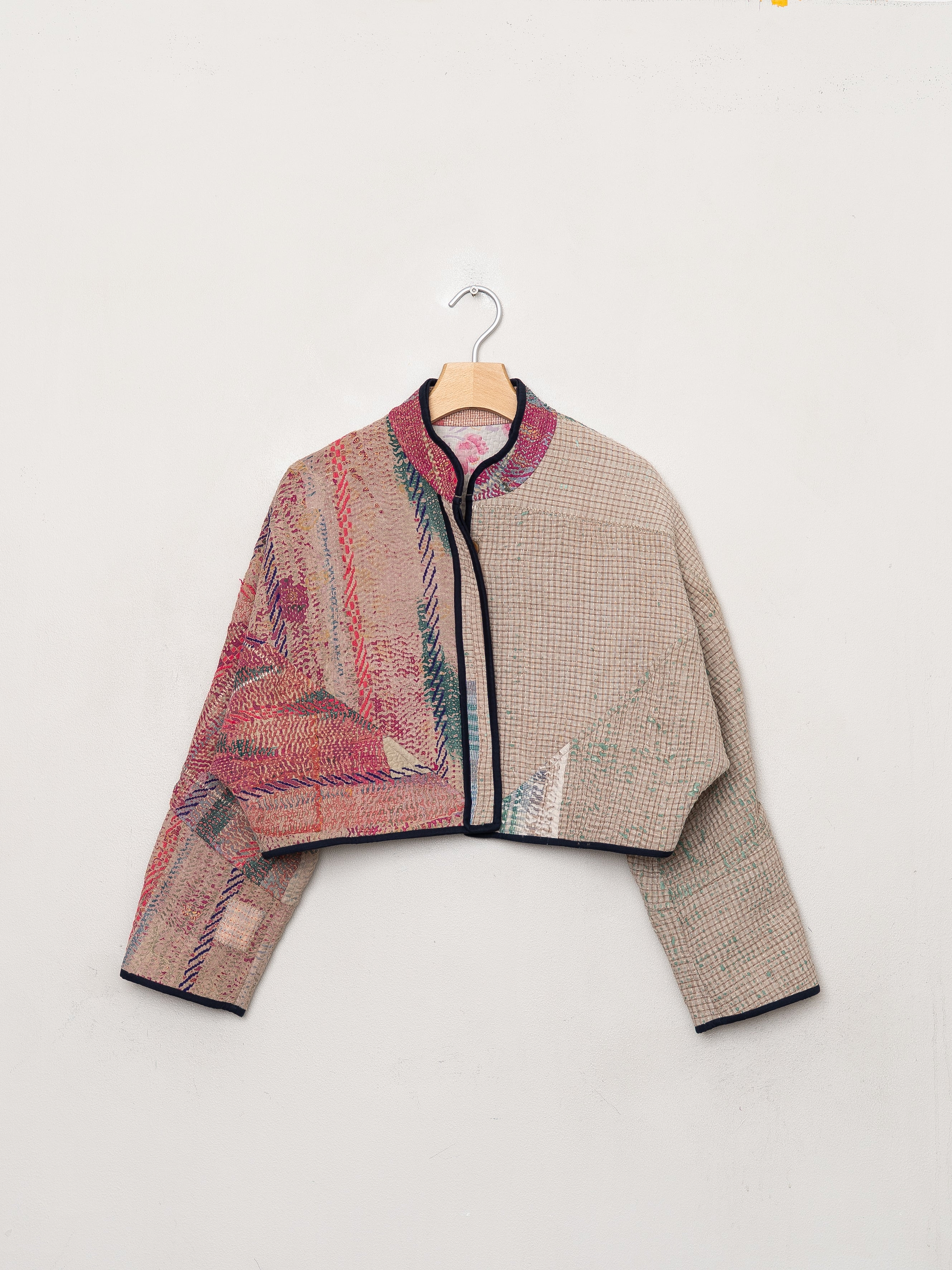 The Kaira Cropped Quilted Patchwork Kantha Jacket