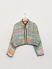 The Kaira Cropped Quilted Patchwork Kantha Jacket