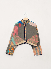 The Kaira Cropped Quilted Patchwork Kantha Jacket