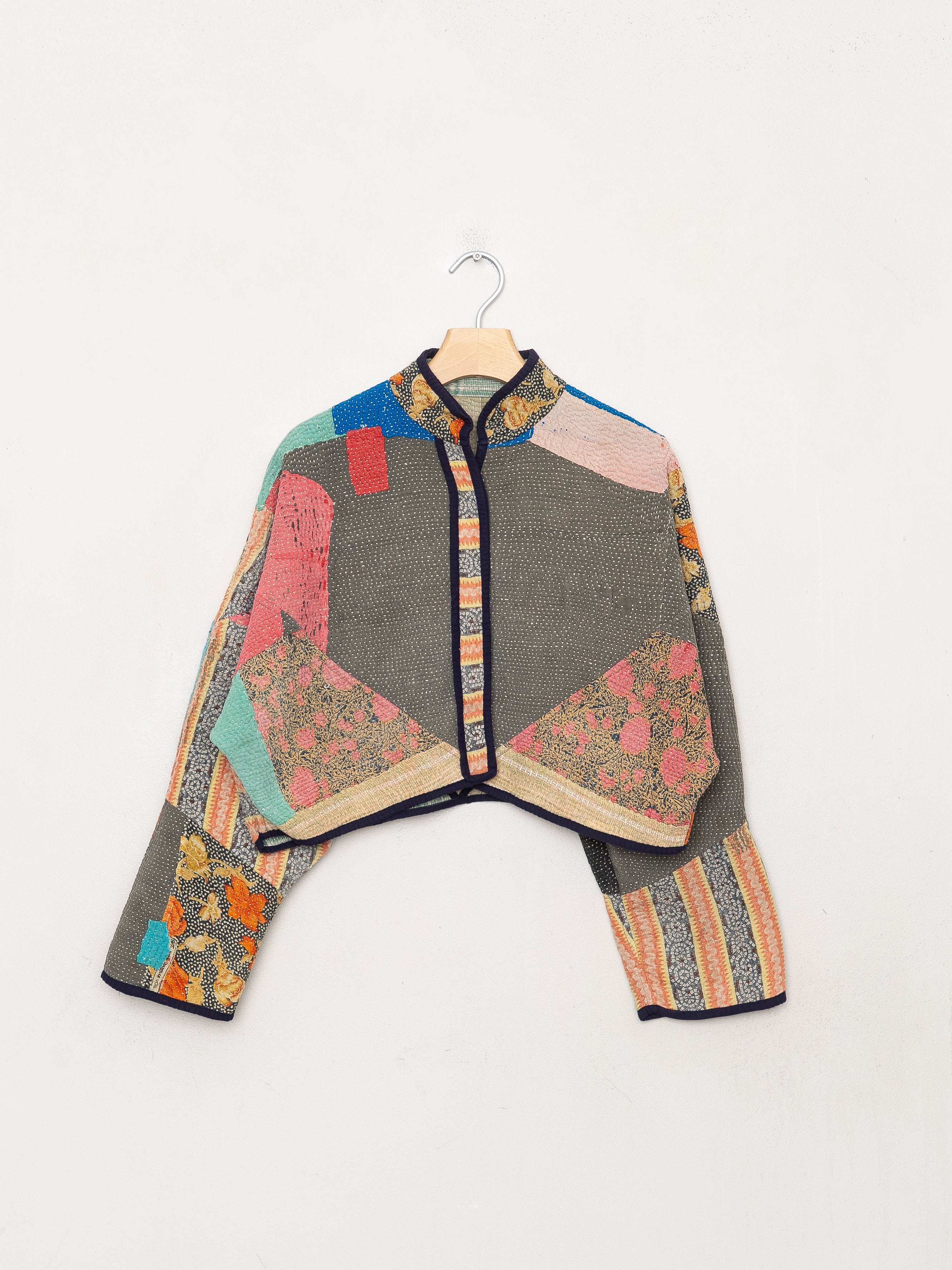 The Kaira Cropped Quilted Patchwork Kantha Jacket