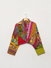 The Kaira Cropped Quilted Patchwork Kantha Jacket
