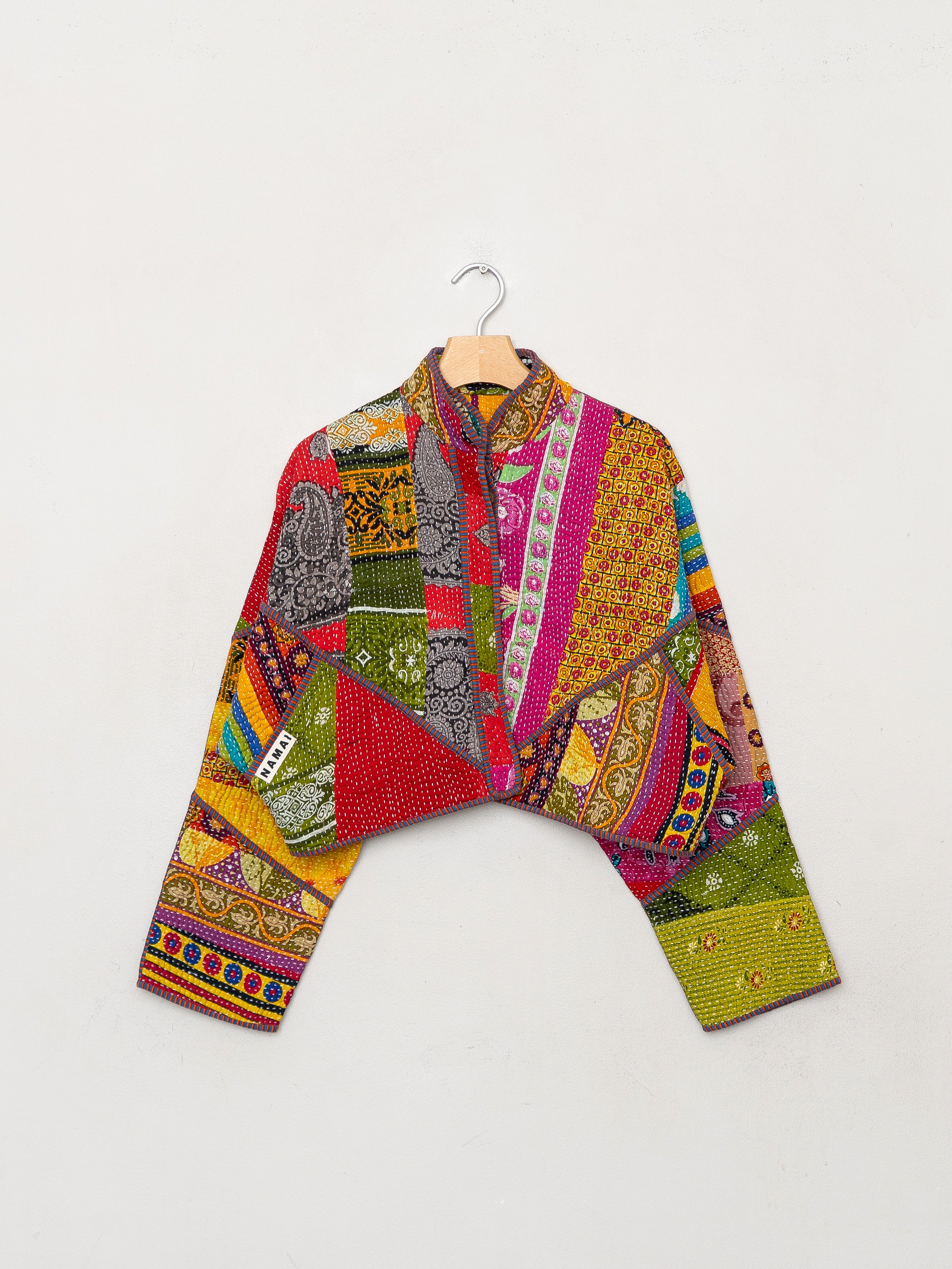 The Kaira Cropped Quilted Patchwork Kantha Jacket