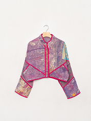 The Kaira Cropped Quilted Patchwork Kantha Jacket
