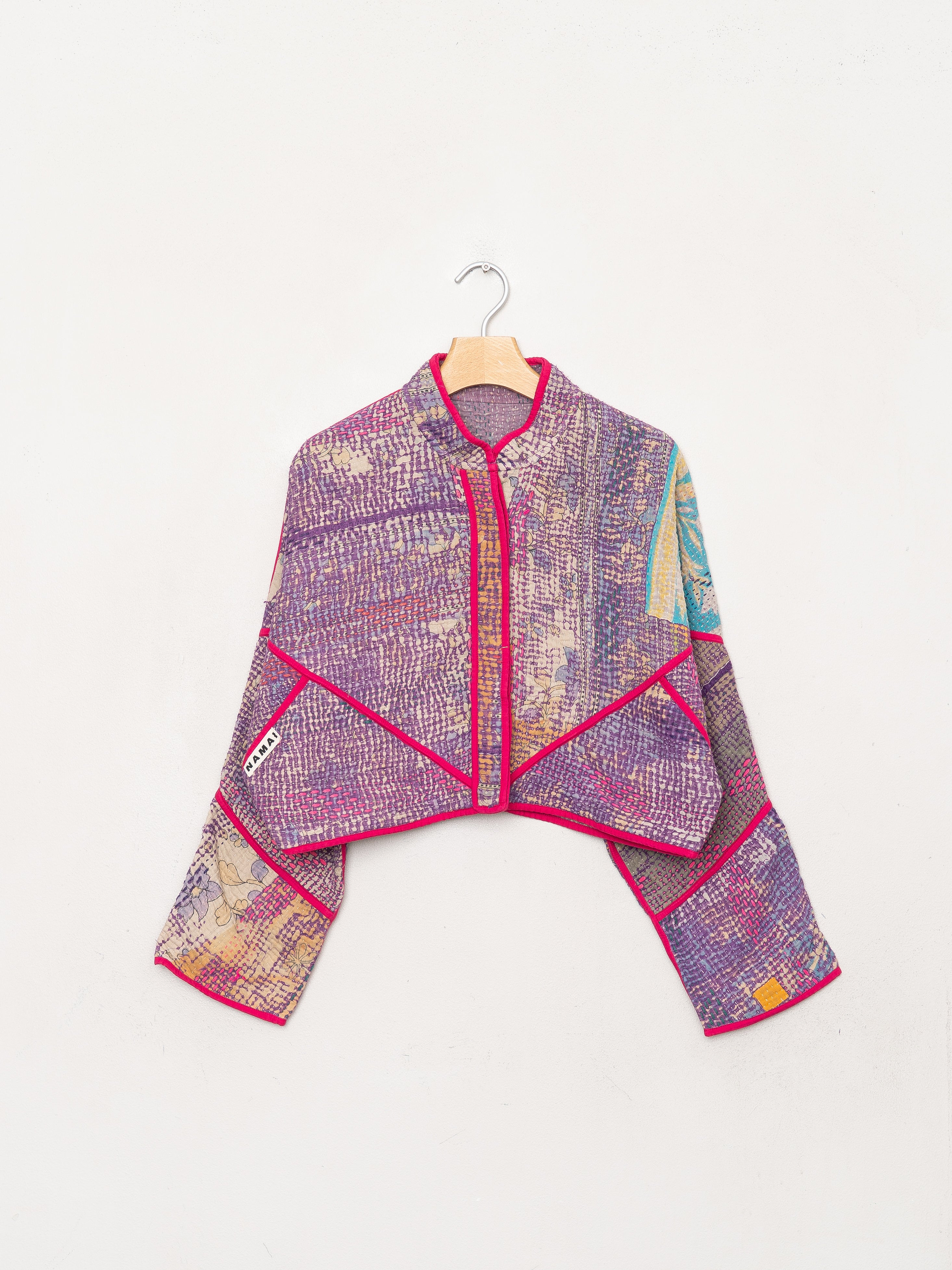 The Kaira Cropped Quilted Patchwork Kantha Jacket