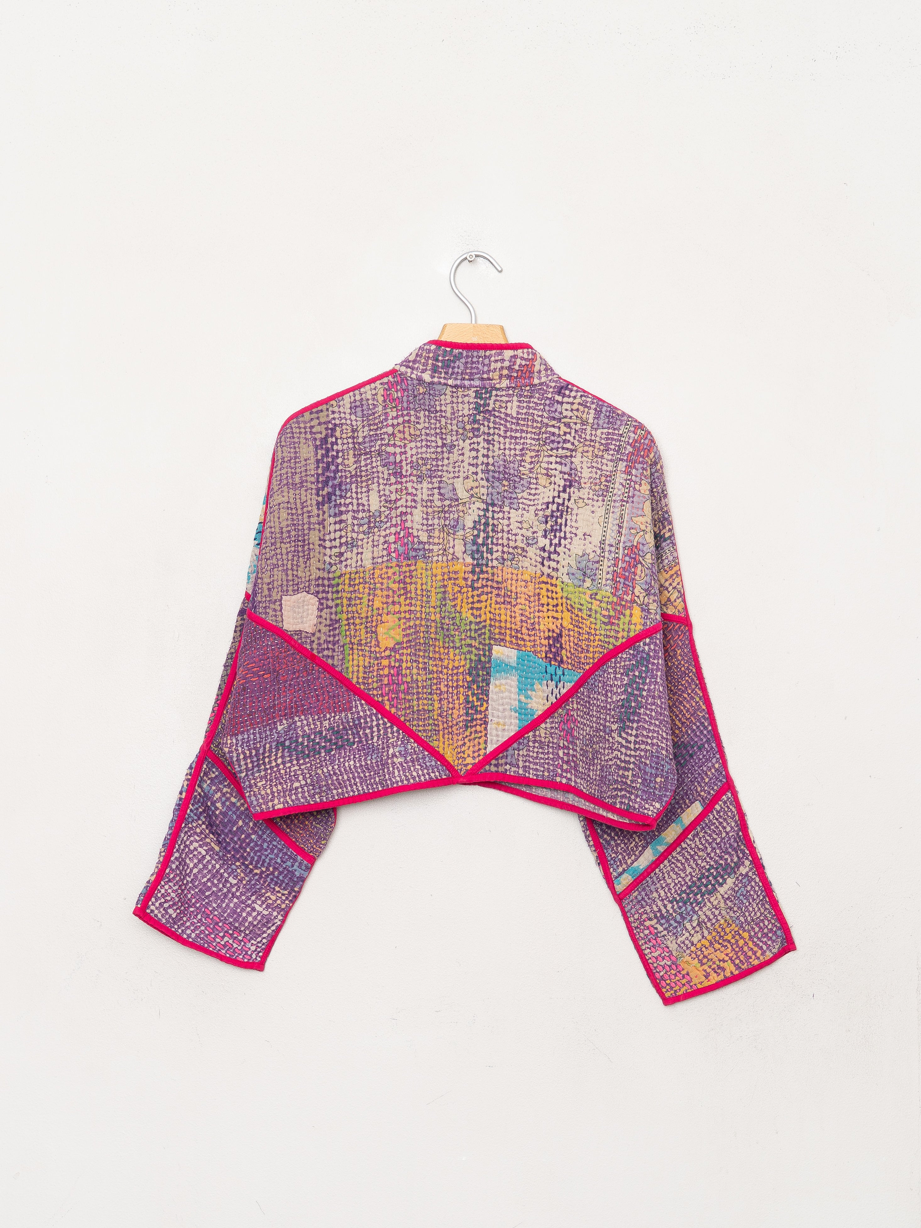 The Kaira Cropped Quilted Patchwork Kantha Jacket