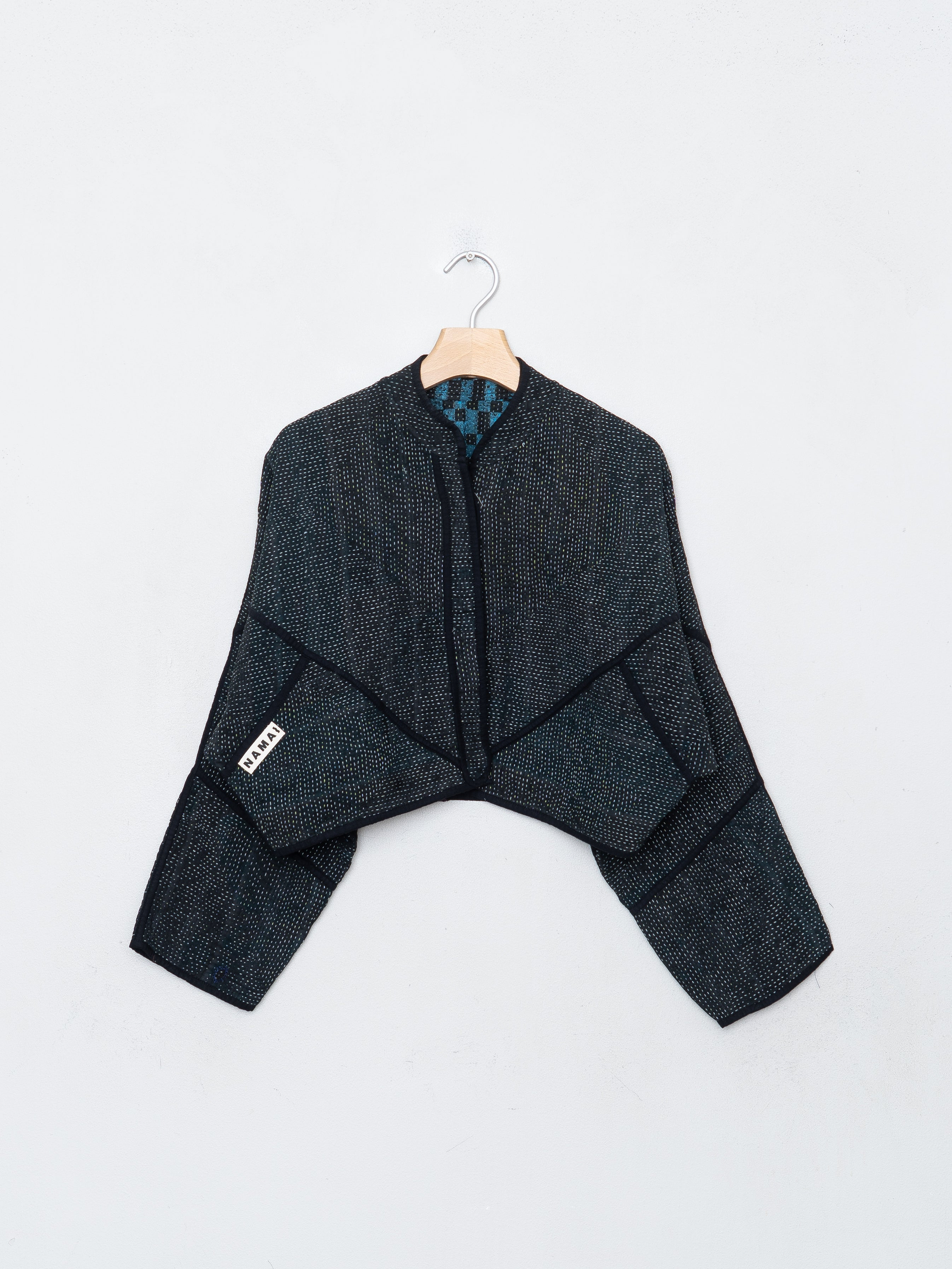 The Kaira Cropped Quilted Indigo Kantha Jacket