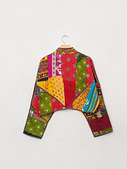 The Kaira Cropped Quilted Patchwork Kantha Jacket