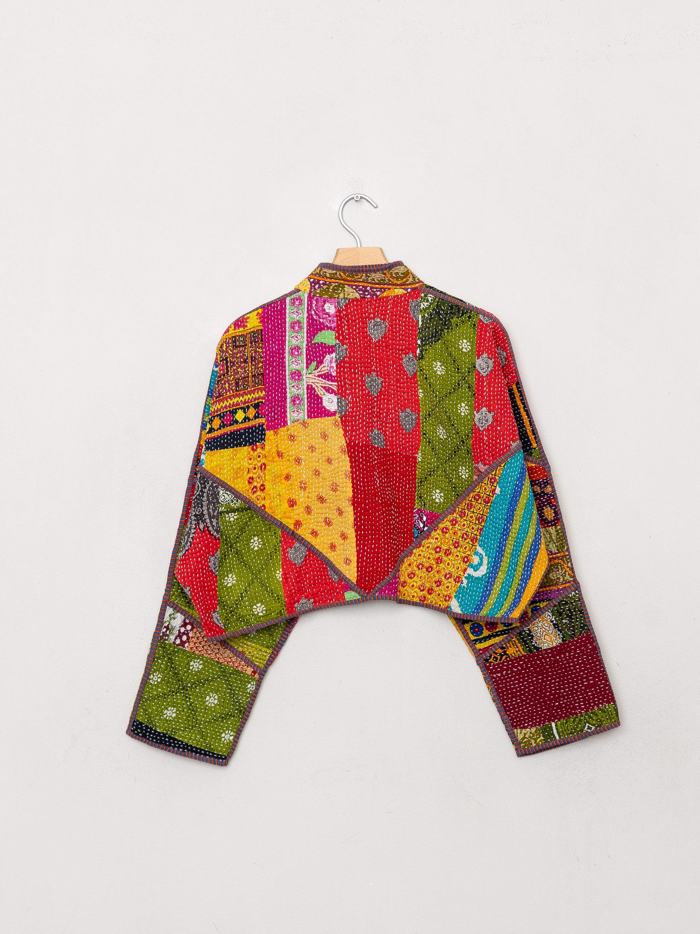 The Kaira Cropped Quilted Patchwork Kantha Jacket