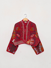 The Kaira Cropped Suzani Quilted Kantha Jacket