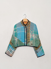 The Kaira Cropped Quilted Patchwork Kantha Jacket