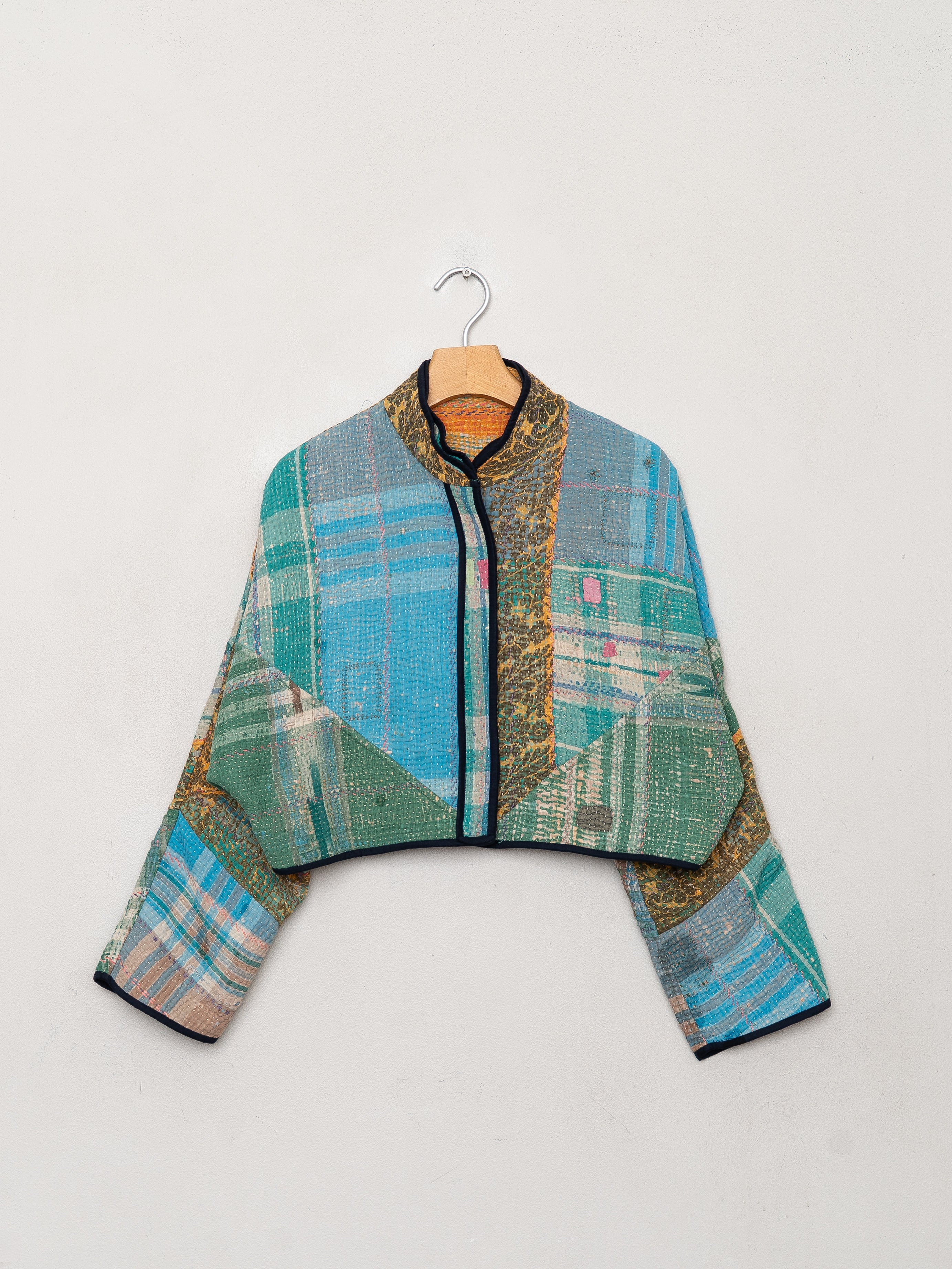 The Kaira Cropped Quilted Patchwork Kantha Jacket