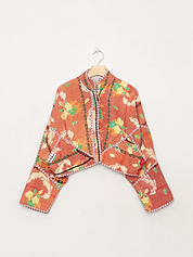 The Kaira Cropped Quilted Patchwork Kantha Jacket