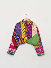 The Kaira Cropped Quilted Patchwork Kantha Jacket