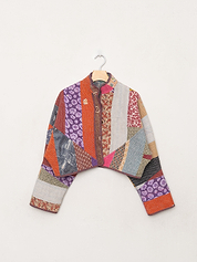 The Kaira Cropped Quilted Patchwork Kantha Jacket