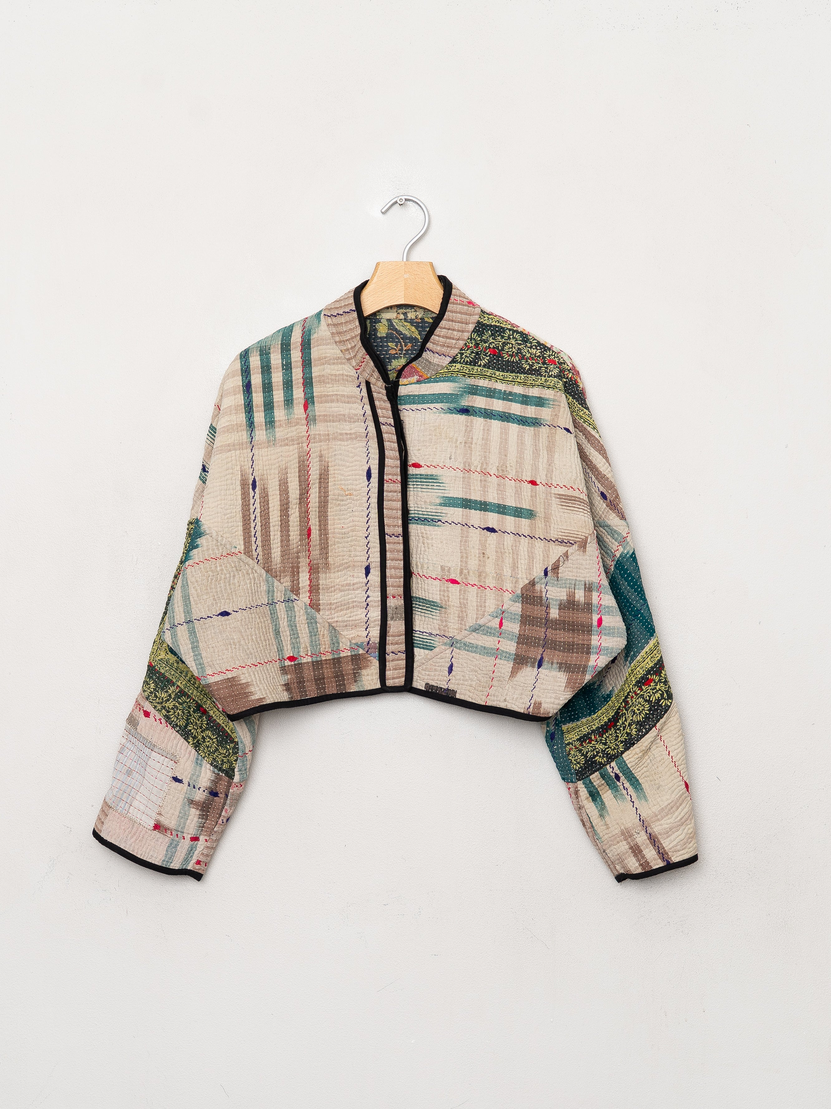 The Kaira Cropped Quilted Patchwork Kantha Jacket