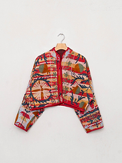 The Kaira Cropped Suzani Quilted Kantha Jacket