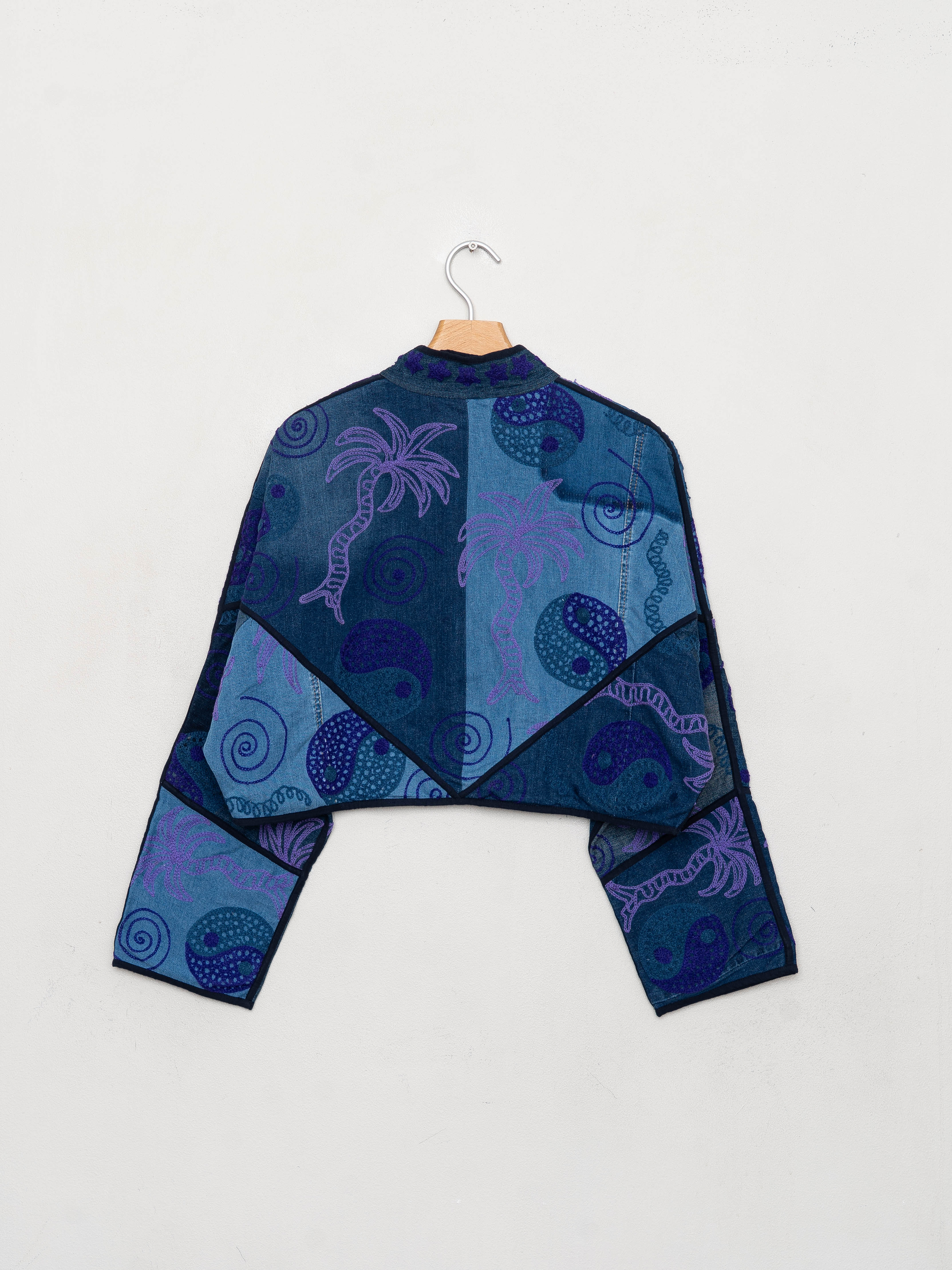 The Kaira Cropped Denim Suzani Jacket - Medium