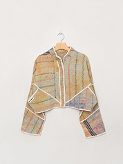 The Kaira Cropped Quilted Patchwork Kantha Jacket