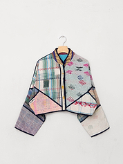 The Kaira Cropped Quilted Patchwork Kantha Jacket