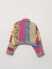 The Kaira Cropped Quilted Patchwork Kantha Jacket