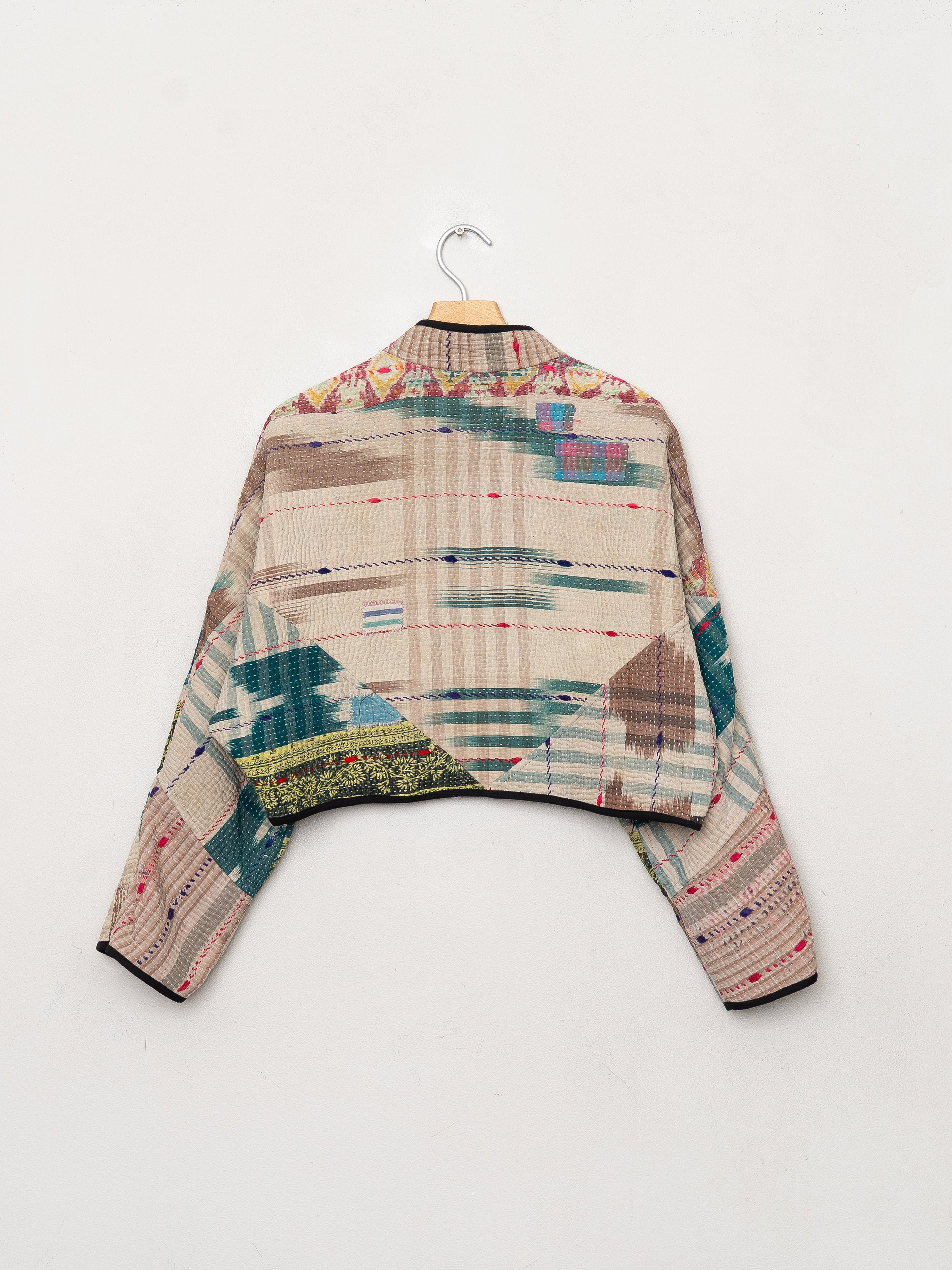 The Kaira Cropped Quilted Patchwork Kantha Jacket