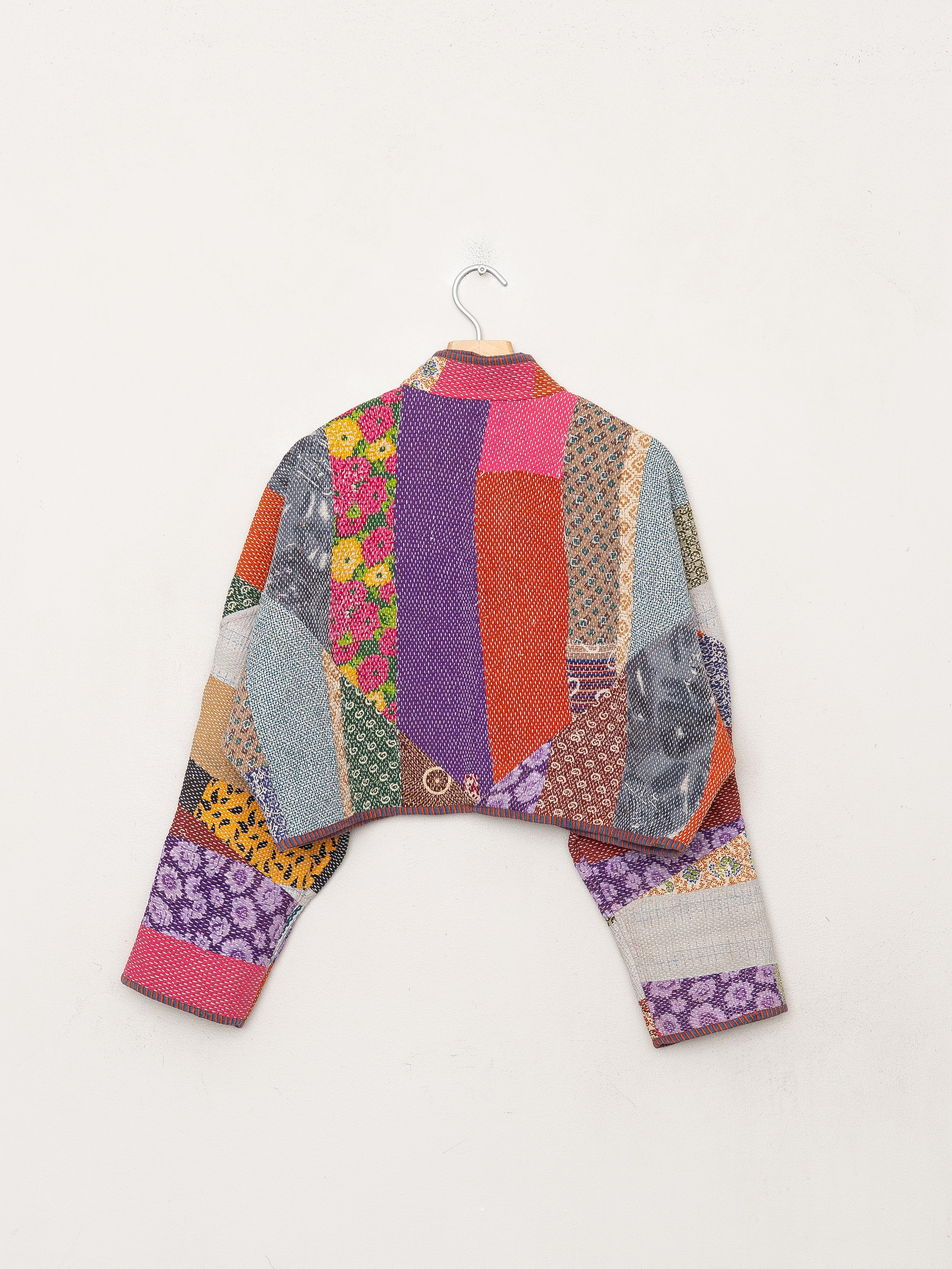 The Kaira Cropped Quilted Patchwork Kantha Jacket