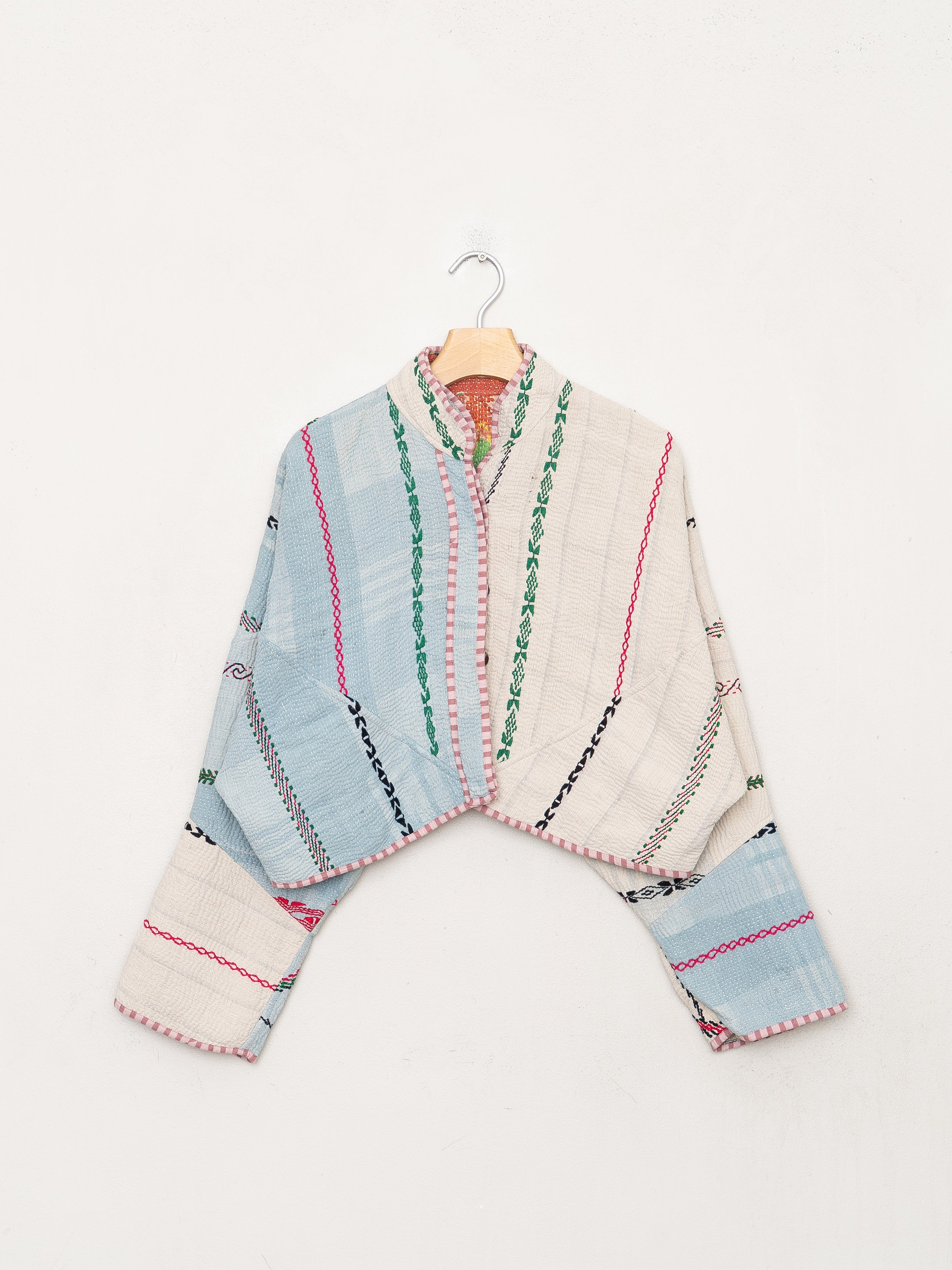 The Kaira Cropped Quilted Patchwork Kantha Jacket